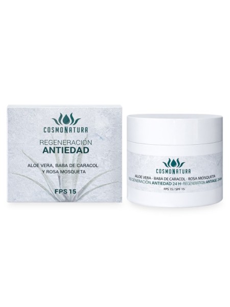Crema Antiedat 24H Aloe-Caracol-Rosa Mosqueta SPF 15 100 ml | Tractament facial antiedat per a fermesa, arrugues i hidratació